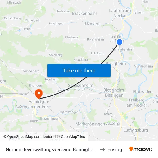 Gemeindeverwaltungsverband Bönnigheim to Ensingen map