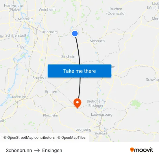 Schönbrunn to Ensingen map