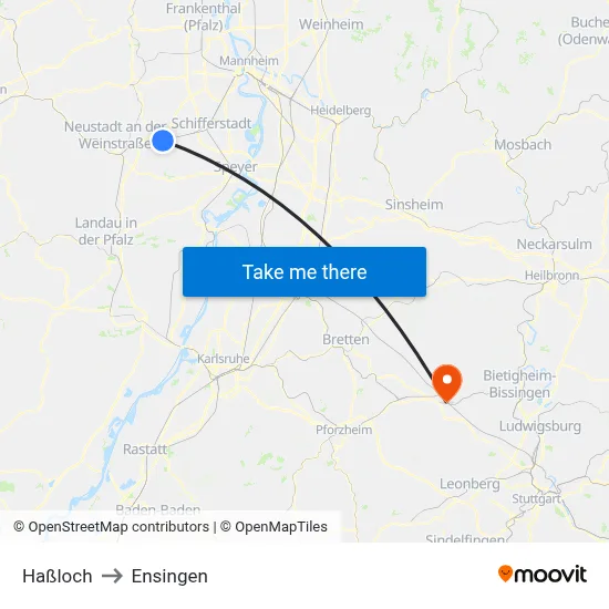 Haßloch to Ensingen map