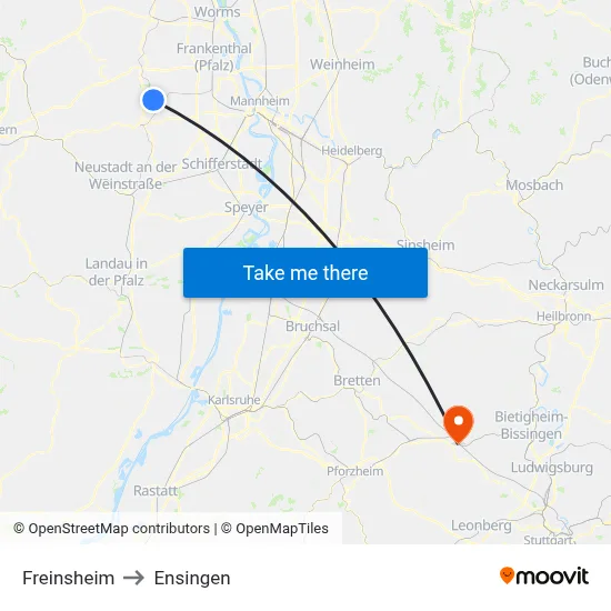 Freinsheim to Ensingen map