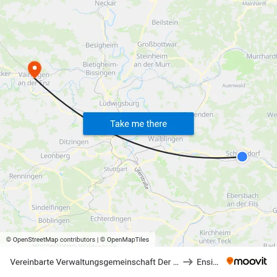 Vereinbarte Verwaltungsgemeinschaft Der Stadt Schorndorf to Ensingen map