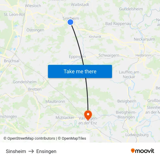 Sinsheim to Ensingen map