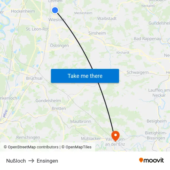 Nußloch to Ensingen map
