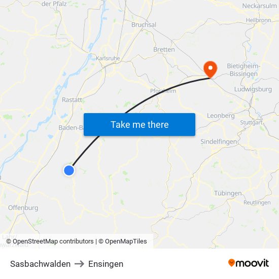 Sasbachwalden to Ensingen map