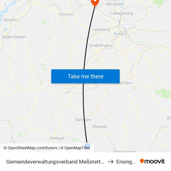 Gemeindeverwaltungsverband Meßstetten to Ensingen map