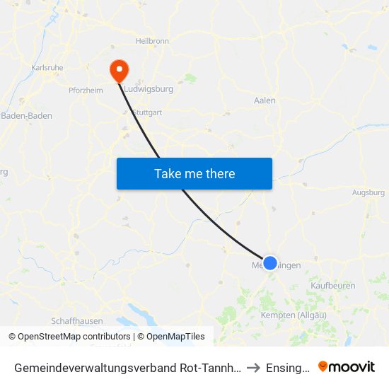 Gemeindeverwaltungsverband Rot-Tannheim to Ensingen map