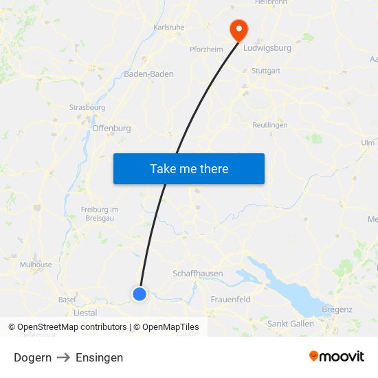 Dogern to Ensingen map