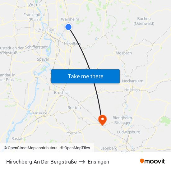 Hirschberg An Der Bergstraße to Ensingen map