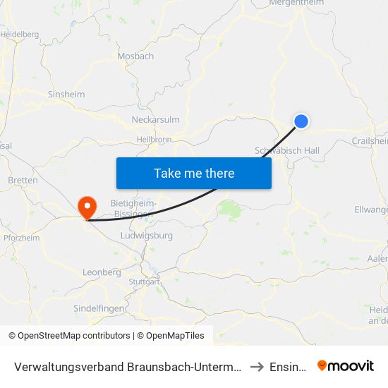 Verwaltungsverband Braunsbach-Untermünkheim to Ensingen map