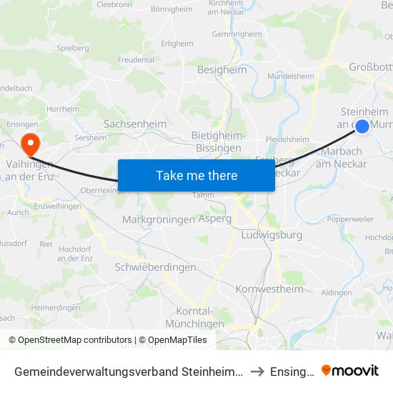 Gemeindeverwaltungsverband Steinheim-Murr to Ensingen map