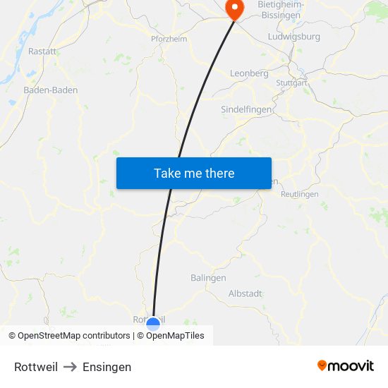 Rottweil to Ensingen map