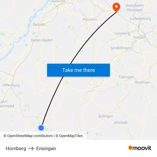 Hornberg to Ensingen map
