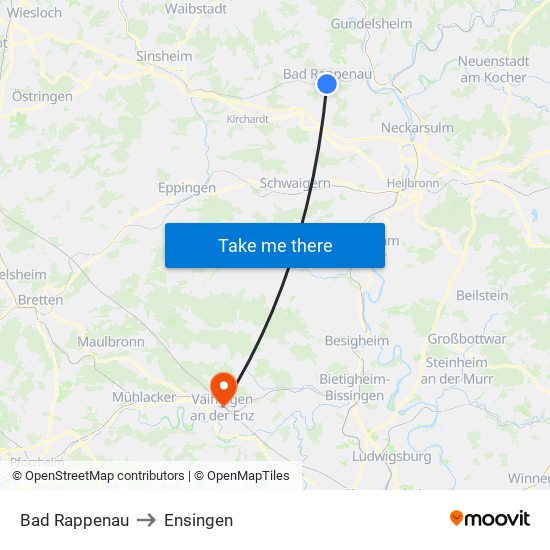 Bad Rappenau to Ensingen map