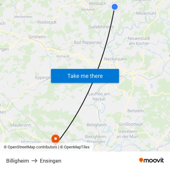Billigheim to Ensingen map