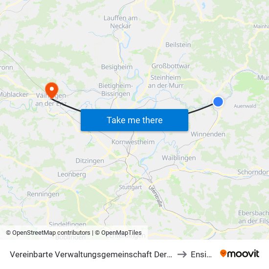 Vereinbarte Verwaltungsgemeinschaft Der Stadt Backnang to Ensingen map