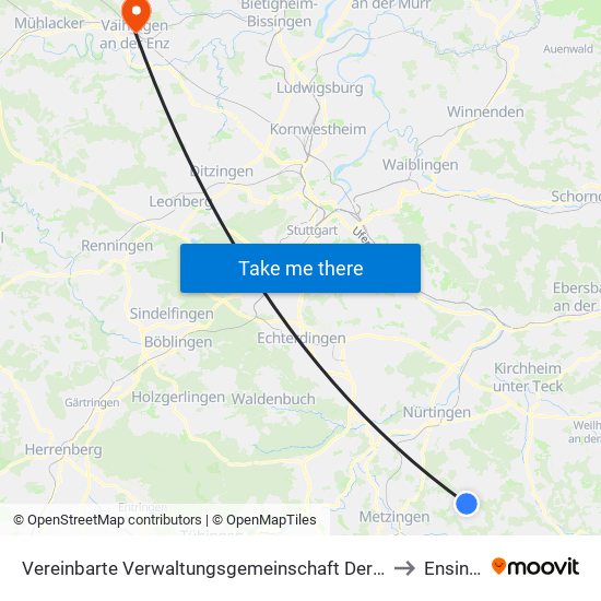 Vereinbarte Verwaltungsgemeinschaft Der Stadt Neuffen to Ensingen map