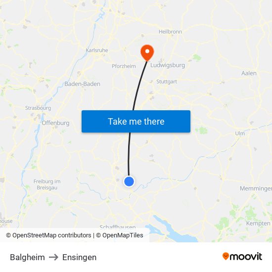 Balgheim to Ensingen map