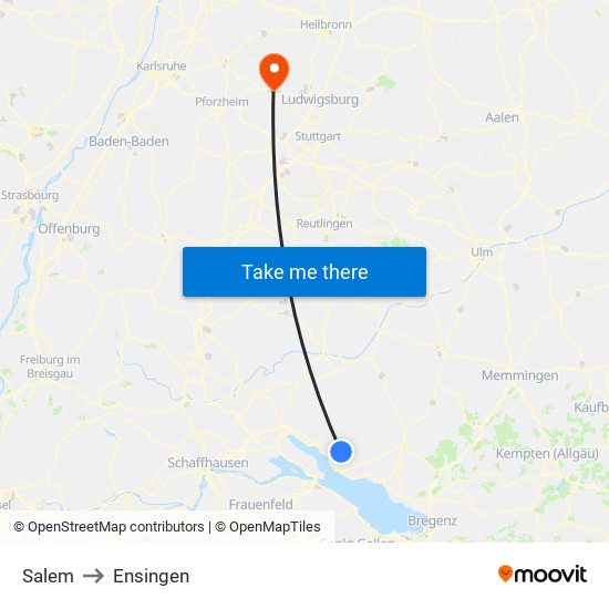 Salem to Ensingen map