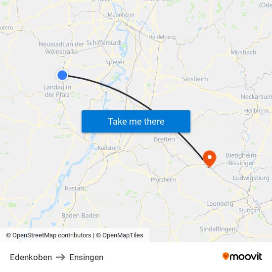 Edenkoben to Ensingen map