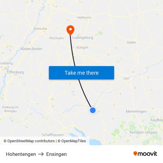 Hohentengen to Ensingen map