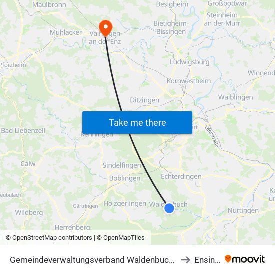 Gemeindeverwaltungsverband Waldenbuch/Steinenbronn to Ensingen map