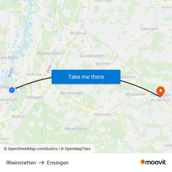Rheinstetten to Ensingen map