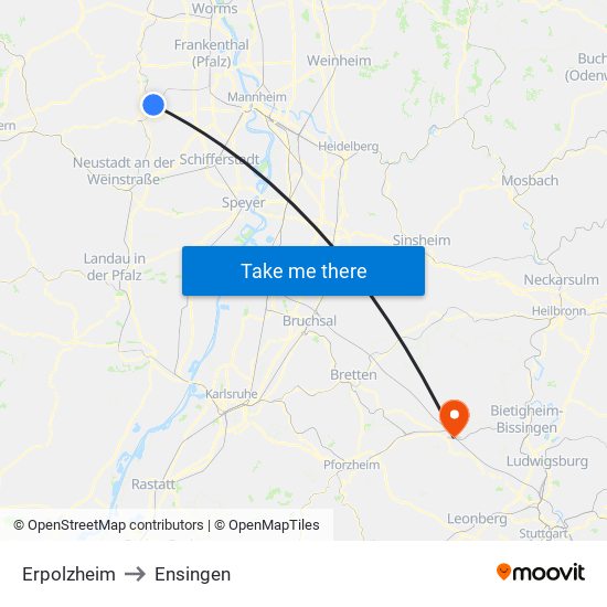 Erpolzheim to Ensingen map