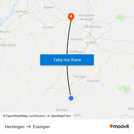 Hechingen to Ensingen map