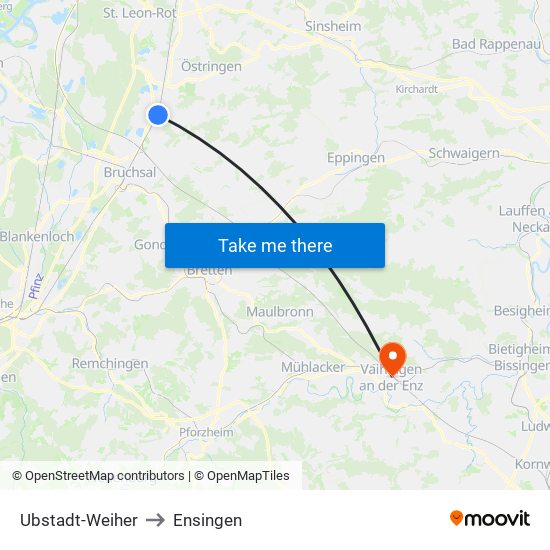 Ubstadt-Weiher to Ensingen map