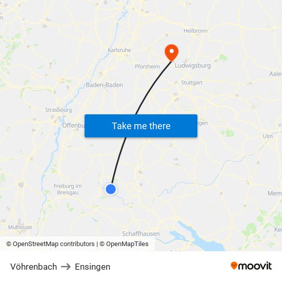 Vöhrenbach to Ensingen map