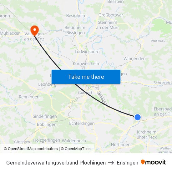 Gemeindeverwaltungsverband Plochingen to Ensingen map