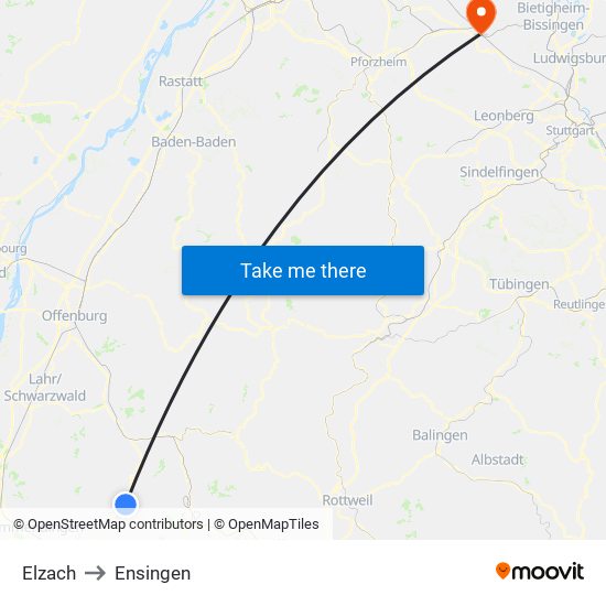 Elzach to Ensingen map