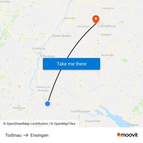 Todtnau to Ensingen map