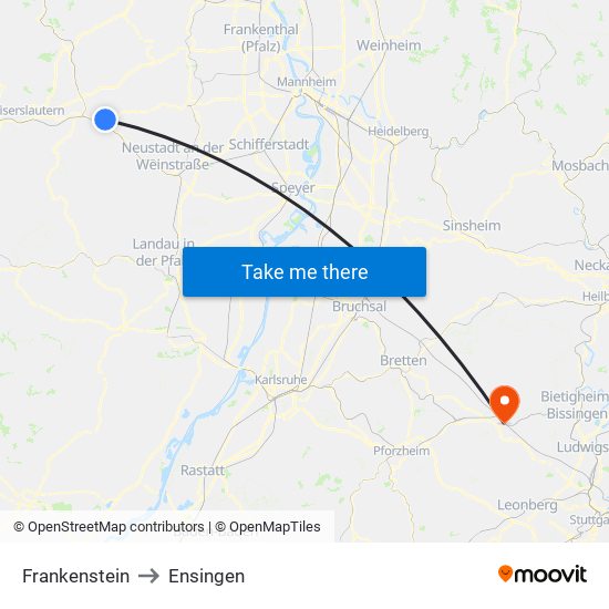 Frankenstein to Ensingen map