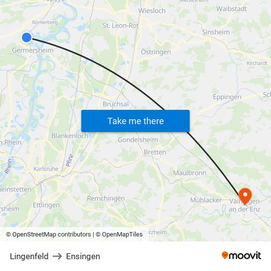 Lingenfeld to Ensingen map