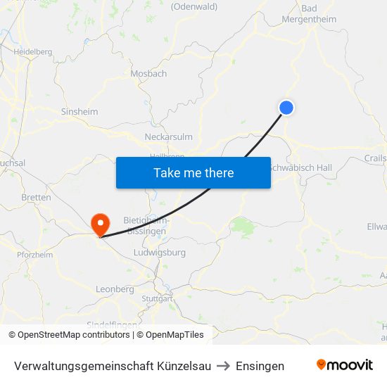 Verwaltungsgemeinschaft Künzelsau to Ensingen map