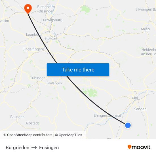 Burgrieden to Ensingen map