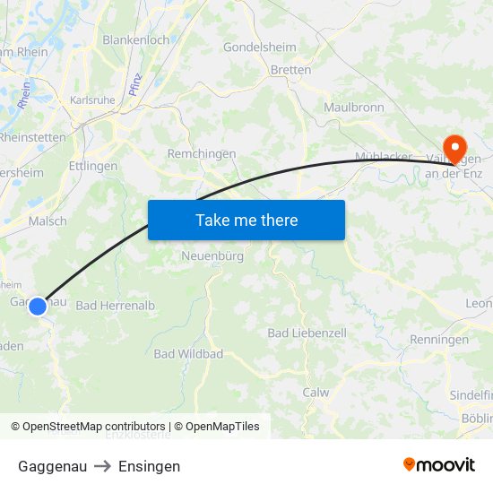 Gaggenau to Ensingen map