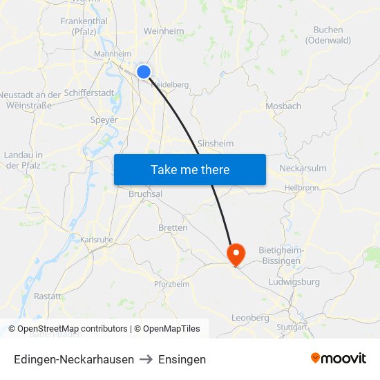 Edingen-Neckarhausen to Ensingen map