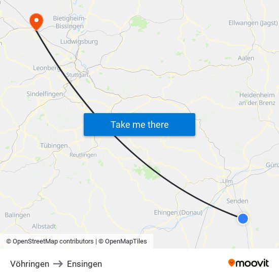 Vöhringen to Ensingen map