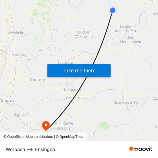 Werbach to Ensingen map