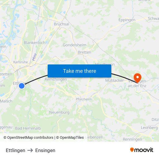 Ettlingen to Ensingen map