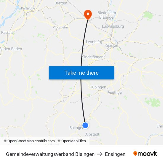 Gemeindeverwaltungsverband Bisingen to Ensingen map
