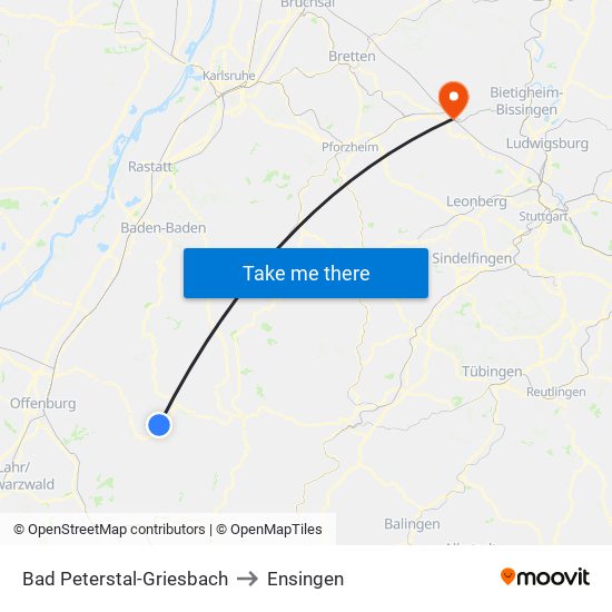 Bad Peterstal-Griesbach to Ensingen map