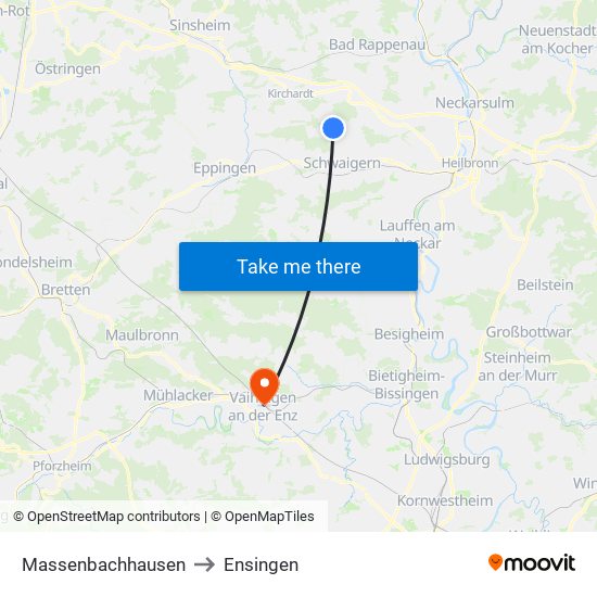 Massenbachhausen to Ensingen map