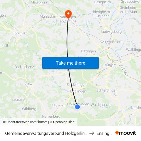 Gemeindeverwaltungsverband Holzgerlingen to Ensingen map