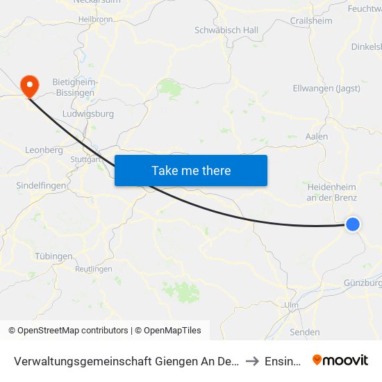 Verwaltungsgemeinschaft Giengen An Der Brenz to Ensingen map