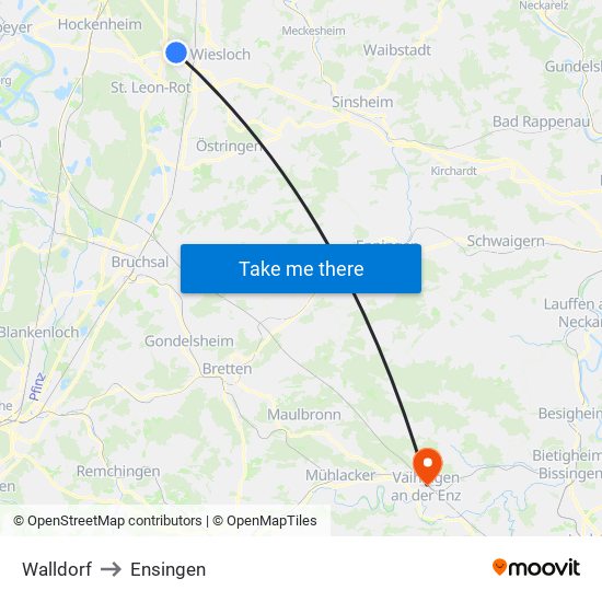 Walldorf to Ensingen map