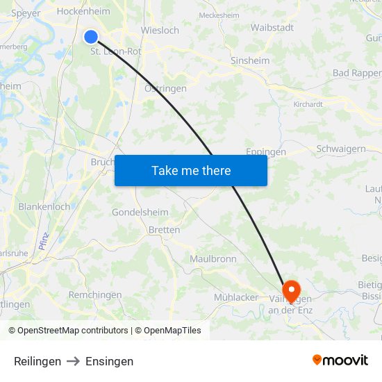 Reilingen to Ensingen map