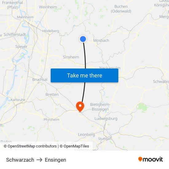 Schwarzach to Ensingen map